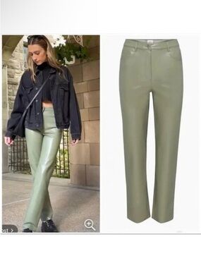 Aritzia Wilfred Vegan Leather The Melina Pant in Bitter Sage